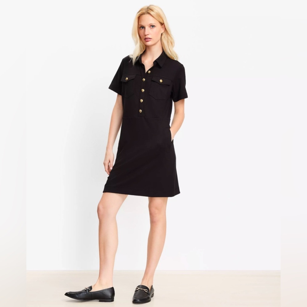 NWT LOFT Black Mini Dress with Gold Buttons